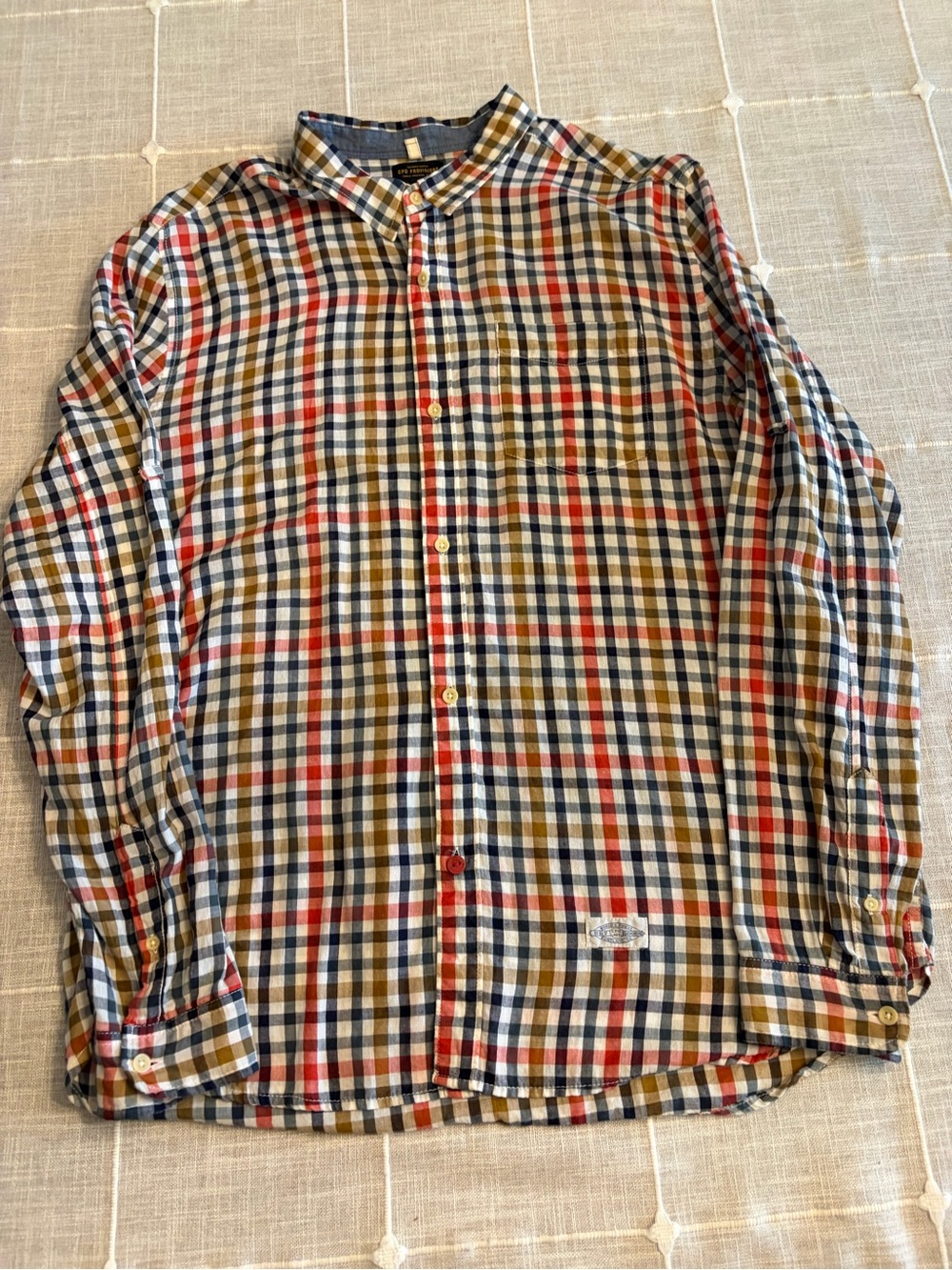 Casual Multicolor Check Button-Down Shirt - Navy, Red & Tan
